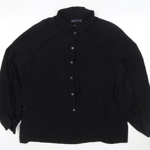 Marks and Spencer Women Black Size 20 Chiffon Long Sleeve Button-Up Shirt