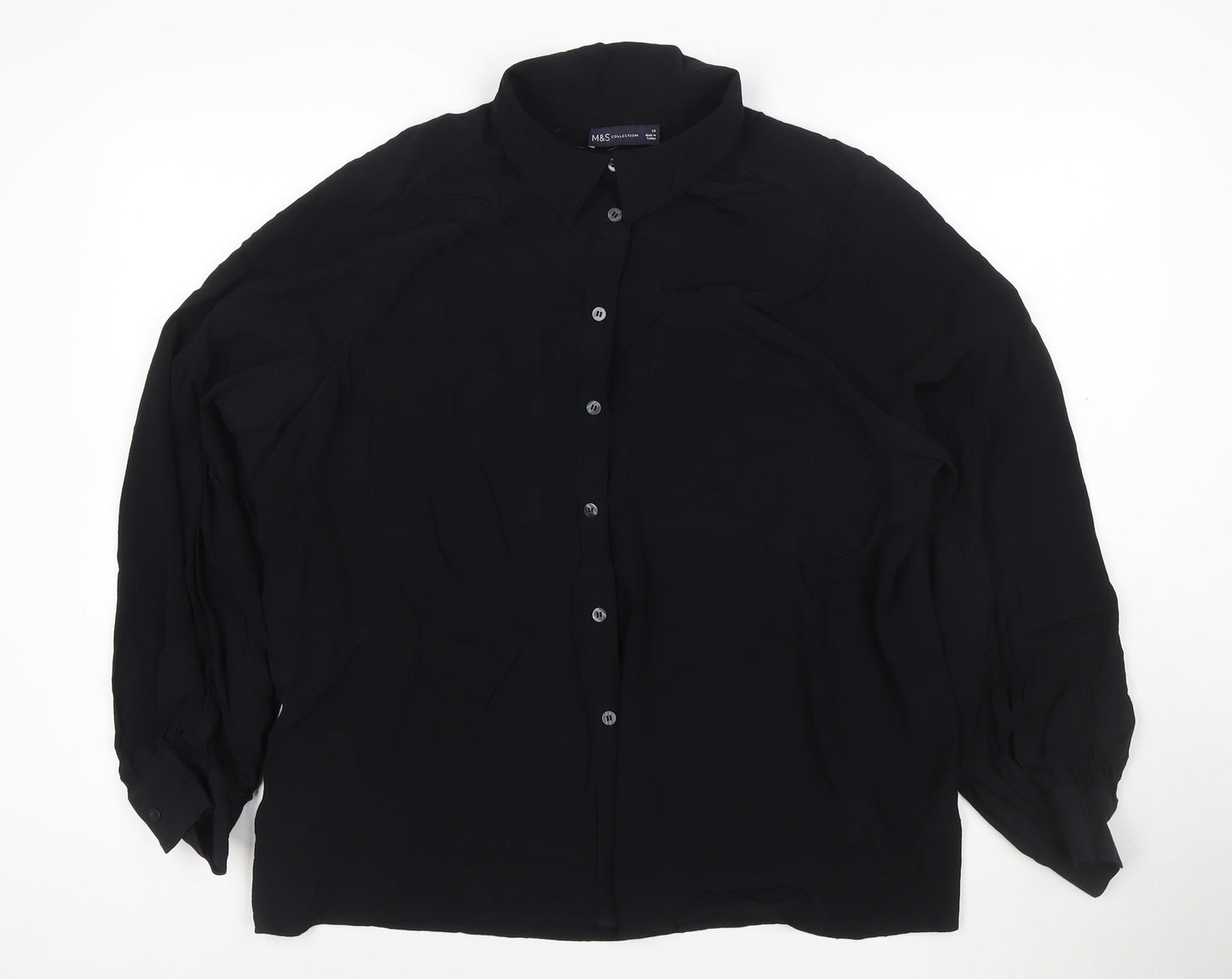 Marks and Spencer Women Black Size 20 Chiffon Long Sleeve Button-Up Shirt