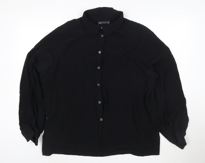 Marks and Spencer Women Black Size 20 Chiffon Long Sleeve Button-Up Shirt
