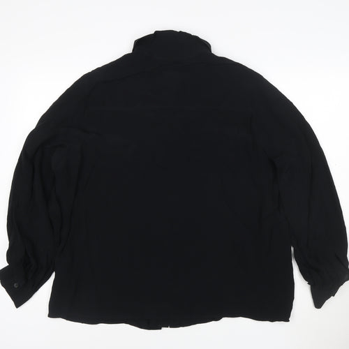 Marks and Spencer Women Black Size 20 Chiffon Long Sleeve Button-Up Shirt