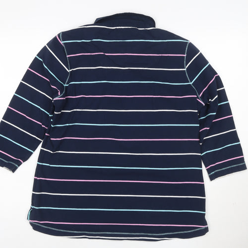 Dash Womens Blue Striped Polo Shirt Size 16 Collared 3/4 Sleeve Cotton
