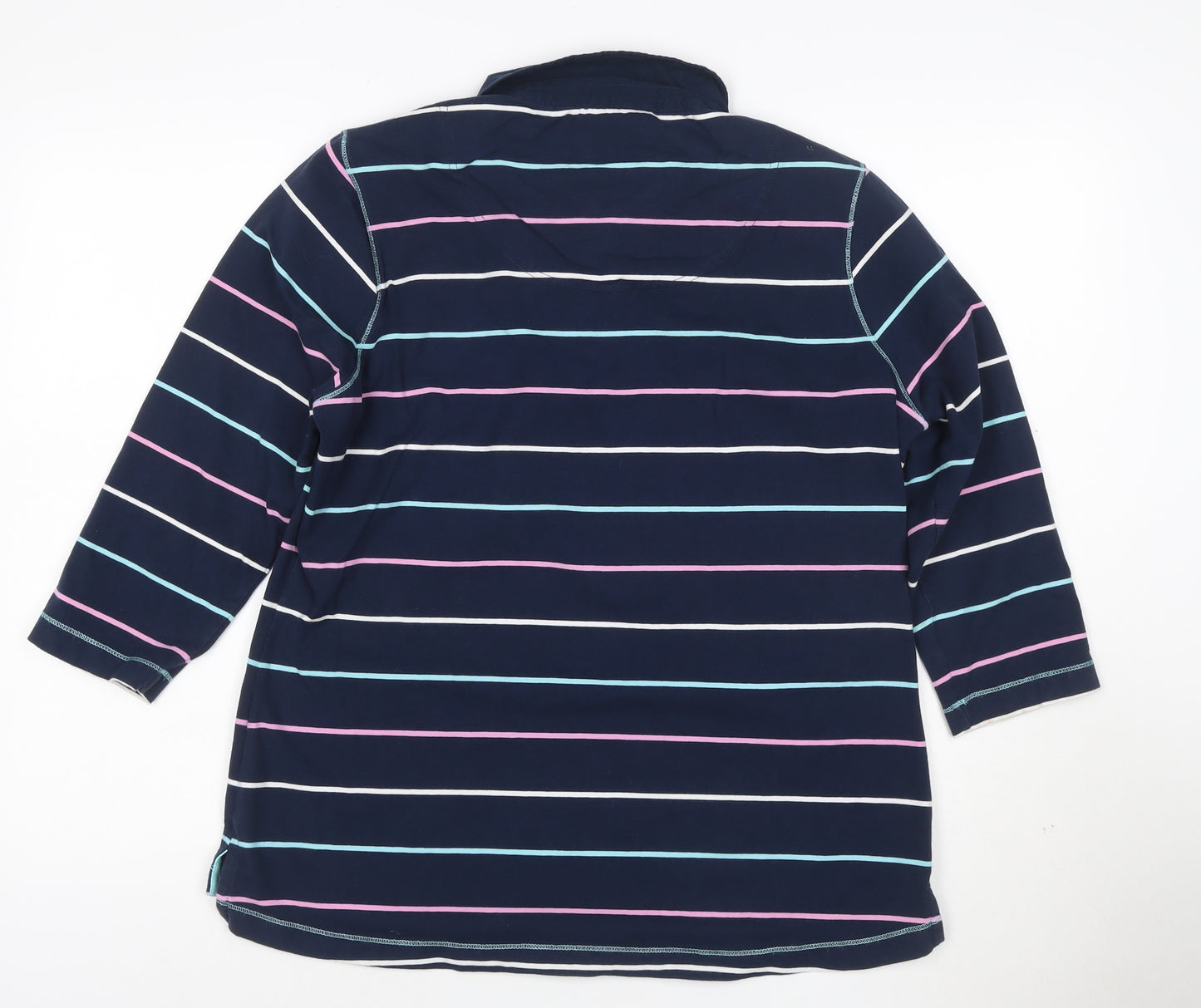 Dash Womens Blue Striped Polo Shirt Size 16 Collared 3/4 Sleeve Cotton