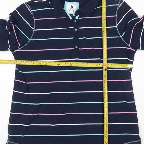 Dash Womens Blue Striped Polo Shirt Size 16 Collared 3/4 Sleeve Cotton