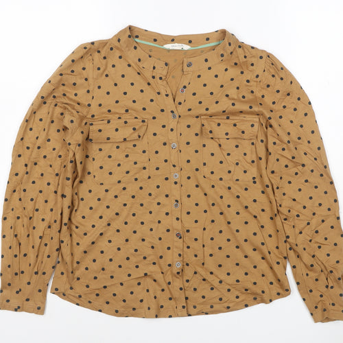White Stuff Women's Brown Polka Dot Button-Up Shirt Size 10