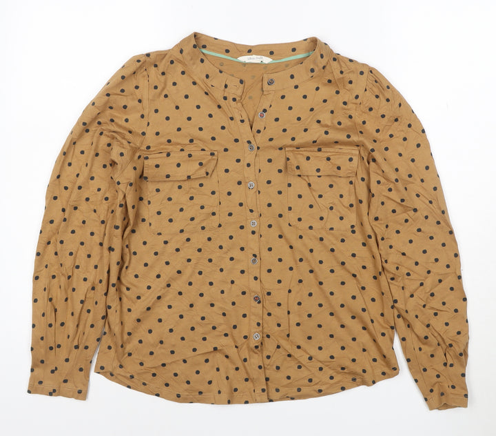 White Stuff Women's Brown Polka Dot Button-Up Shirt Size 10