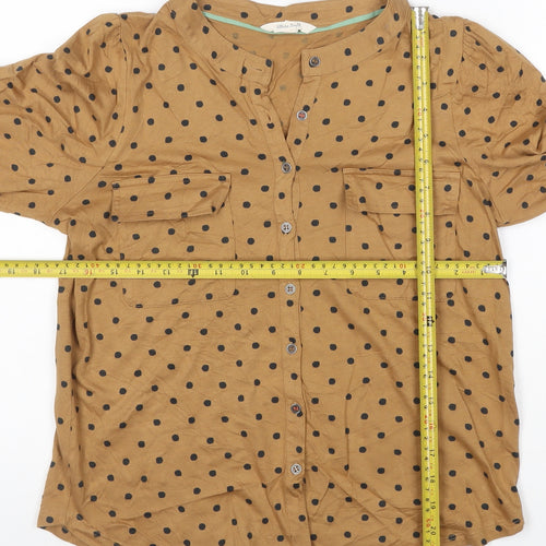 White Stuff Women's Brown Polka Dot Button-Up Shirt Size 10