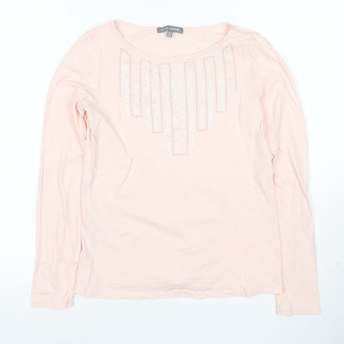 Laura Ashley Women's Pink Sequin Long Sleeve Cotton T-Shirt Size 10
