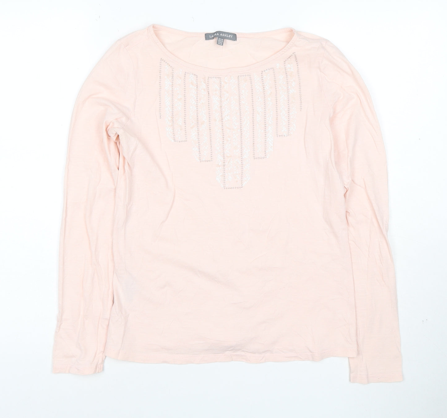 Laura Ashley Women's Pink Sequin Long Sleeve Cotton T-Shirt Size 10