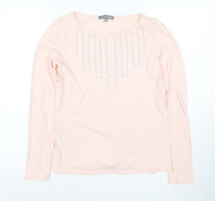 Laura Ashley Women's Pink Sequin Long Sleeve Cotton T-Shirt Size 10