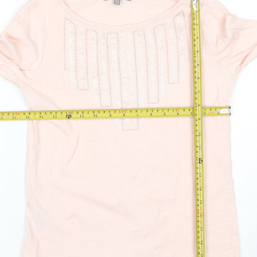Laura Ashley Women's Pink Sequin Long Sleeve Cotton T-Shirt Size 10