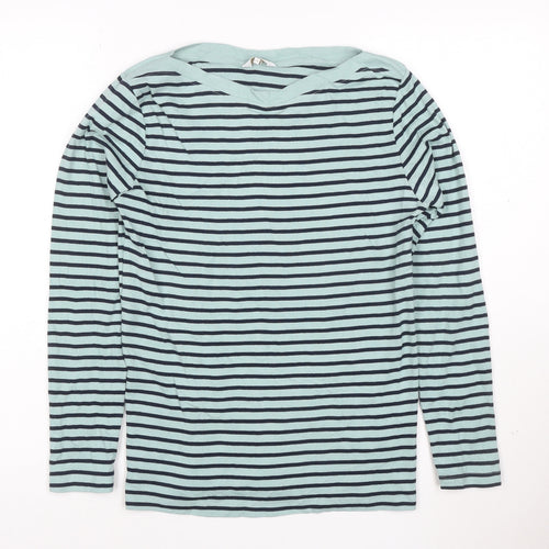 Cotton Traders Women’s Blue Striped Long Sleeve Boat Neck Cotton T-Shirt Size 10