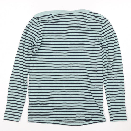 Cotton Traders Women’s Blue Striped Long Sleeve Boat Neck Cotton T-Shirt Size 10