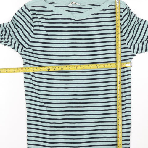 Cotton Traders Women’s Blue Striped Long Sleeve Boat Neck Cotton T-Shirt Size 10