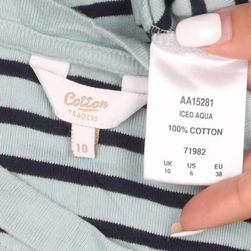 Cotton Traders Women’s Blue Striped Long Sleeve Boat Neck Cotton T-Shirt Size 10