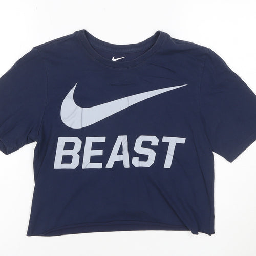 Nike Women's Blue Dri-Fit Cropped Athletic T-Shirt Small