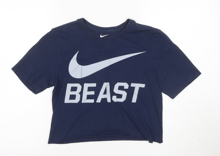 Nike Women's Blue Dri-Fit Cropped Athletic T-Shirt Small