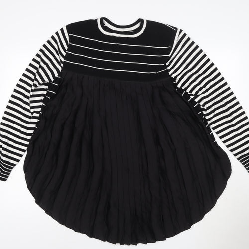 Label Womens Black Striped Pleated Hem Knit Jumper Size L