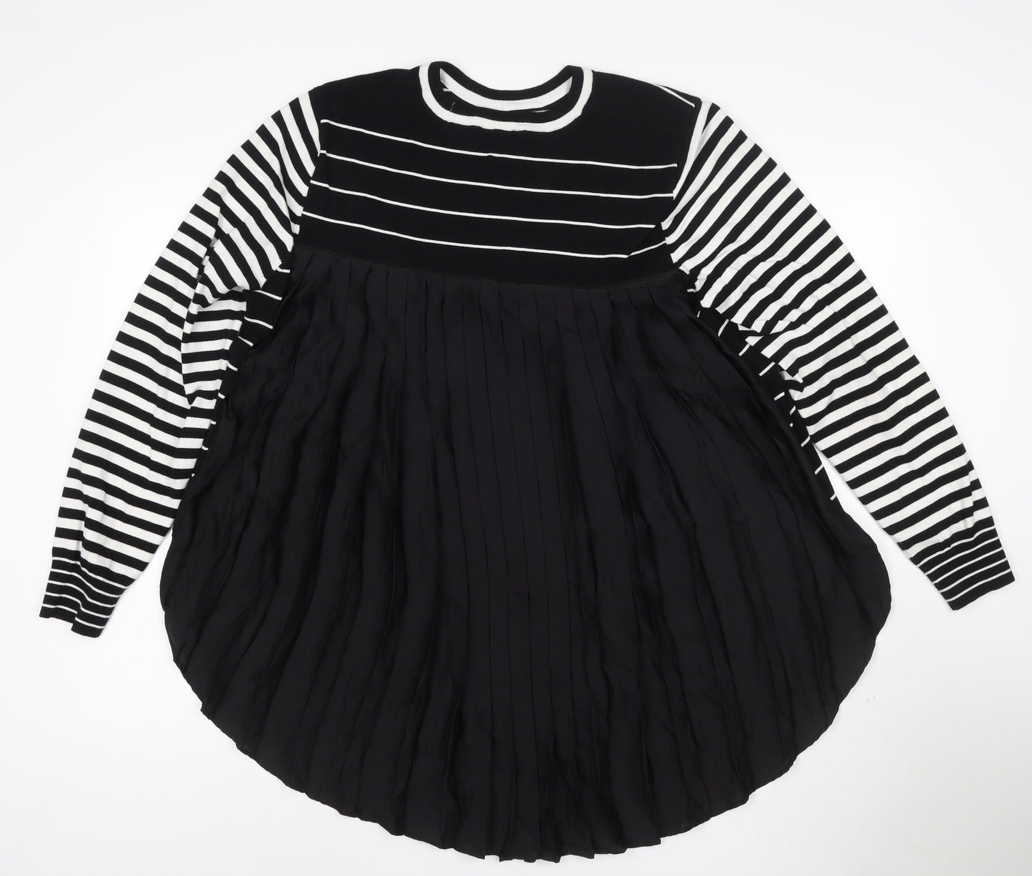 Label Womens Black Striped Pleated Hem Knit Jumper Size L