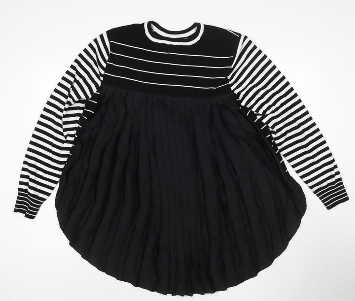 Label Womens Black Striped Pleated Hem Knit Jumper Size L