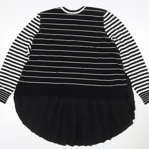 Label Womens Black Striped Pleated Hem Knit Jumper Size L