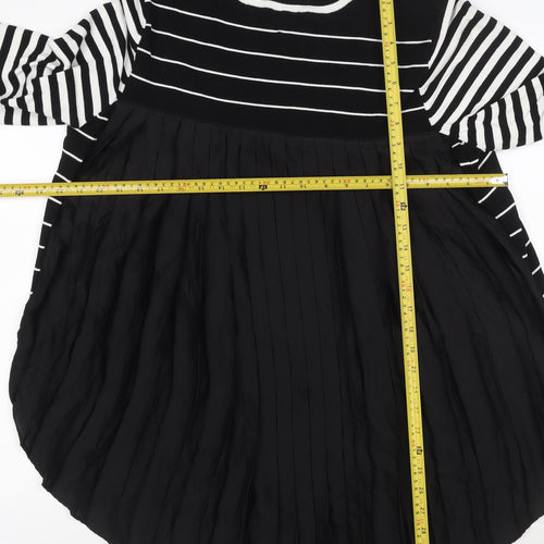 Label Womens Black Striped Pleated Hem Knit Jumper Size L