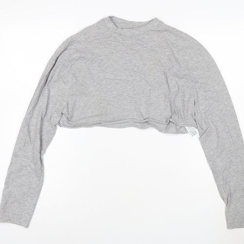Collusion Women's Grey Cropped Long Sleeve Jersey T-Shirt Size 6