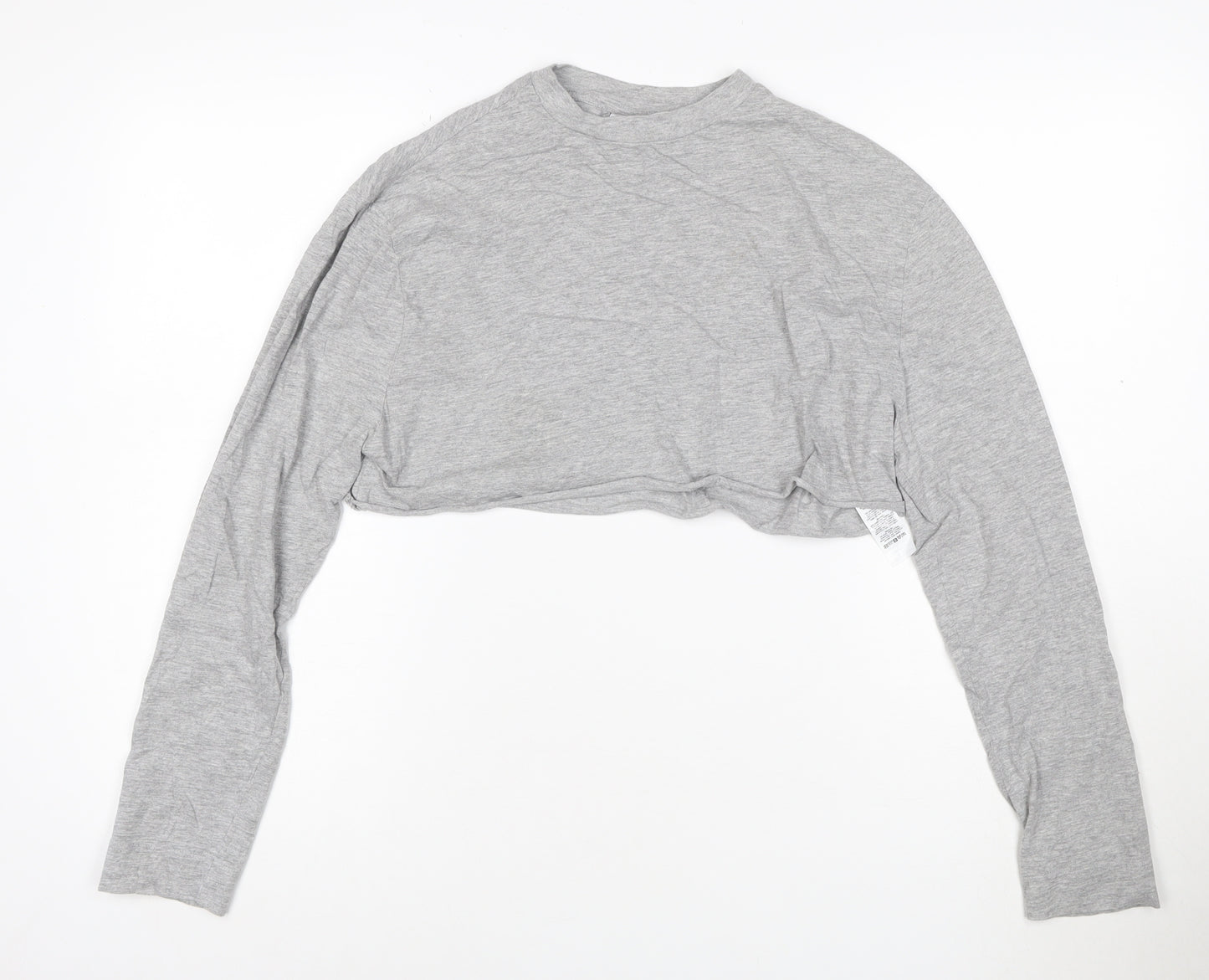 Collusion Women's Grey Cropped Long Sleeve Jersey T-Shirt Size 6