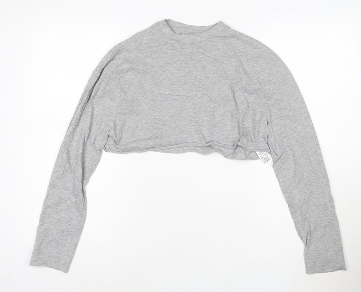 Collusion Women's Grey Cropped Long Sleeve Jersey T-Shirt Size 6