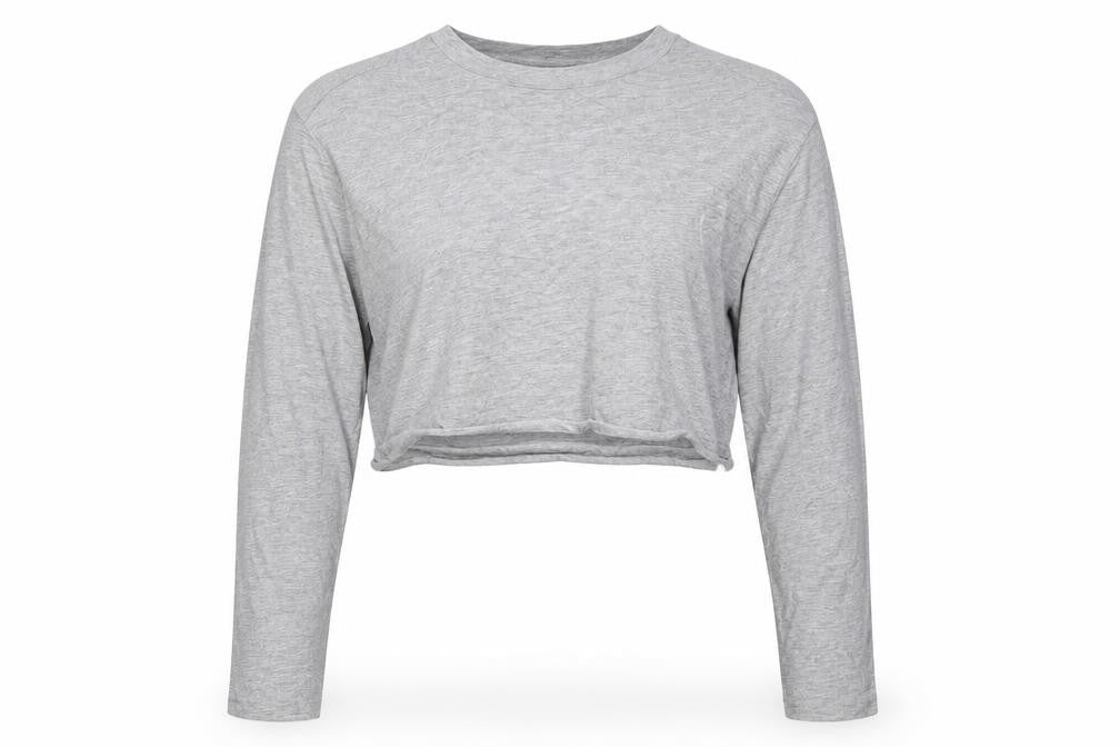 Front view of Collusion Women's Grey Cropped Long Sleeve Jersey T-Shirt, size 6