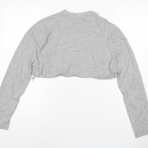 Collusion Women's Grey Cropped Long Sleeve Jersey T-Shirt Size 6