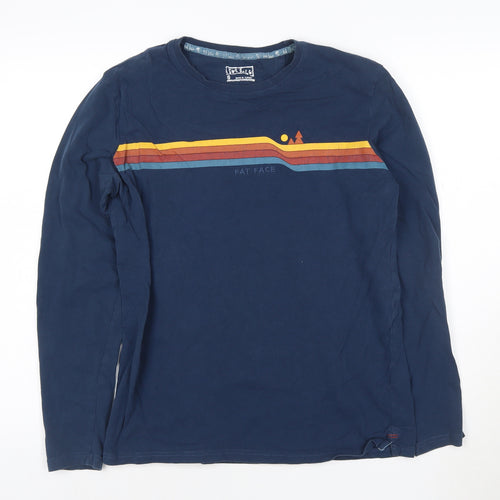 Fat Face Men's Blue Retro Stripe Long Sleeve Cotton T-Shirt Size S