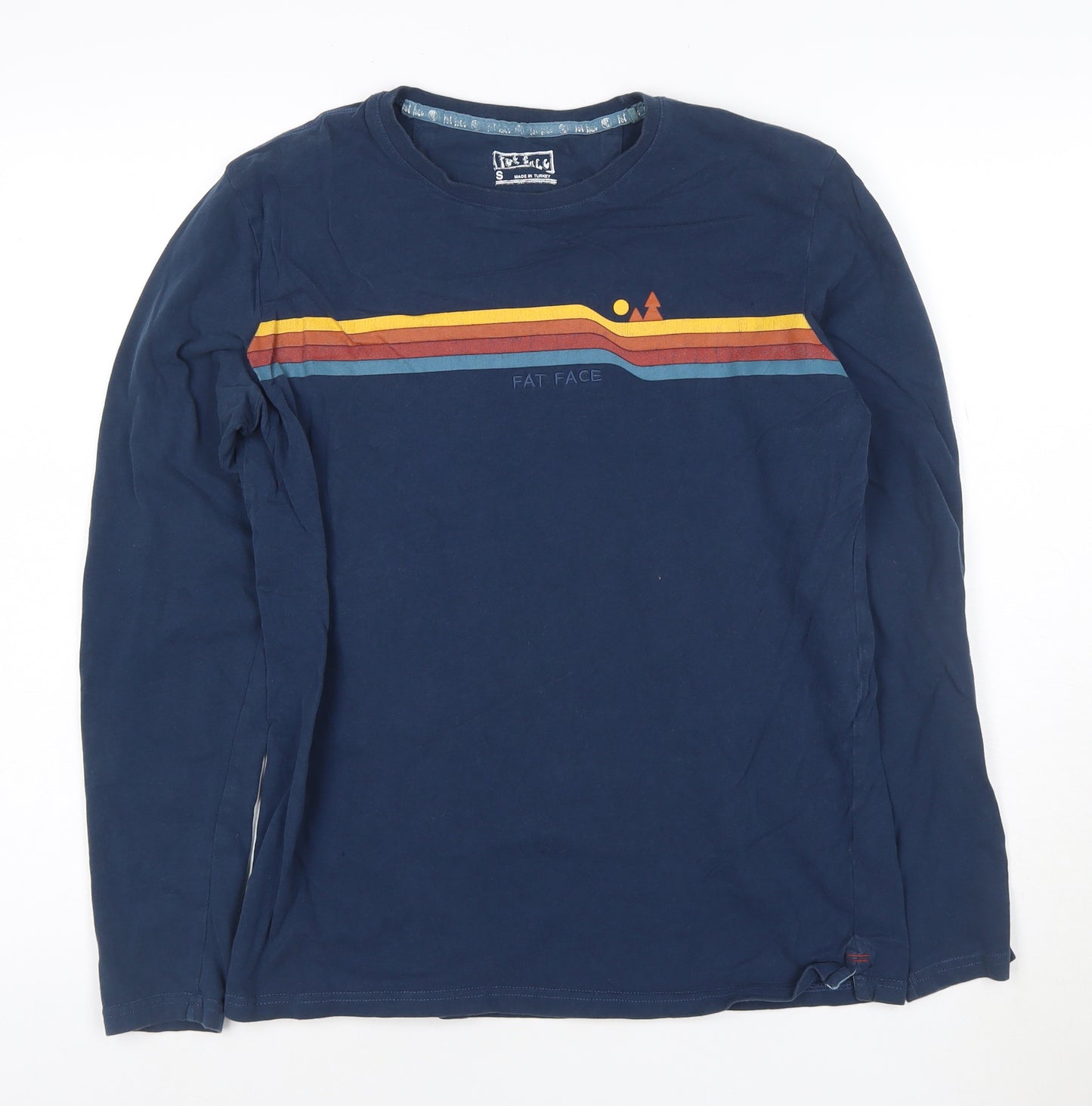 Fat Face Men's Blue Retro Stripe Long Sleeve Cotton T-Shirt Size S
