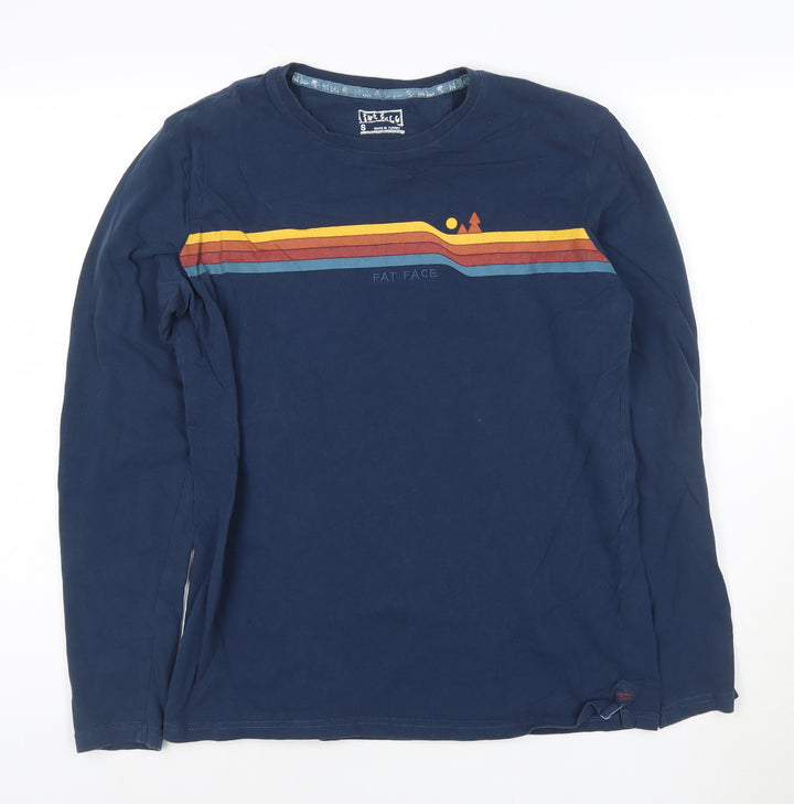 Fat Face Men's Blue Retro Stripe Long Sleeve Cotton T-Shirt Size S