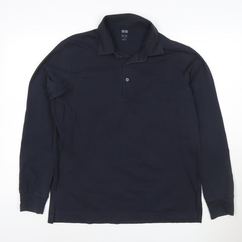 Uniqlo Men’s Blue Long Sleeve Cotton Blend Polo Shirt M