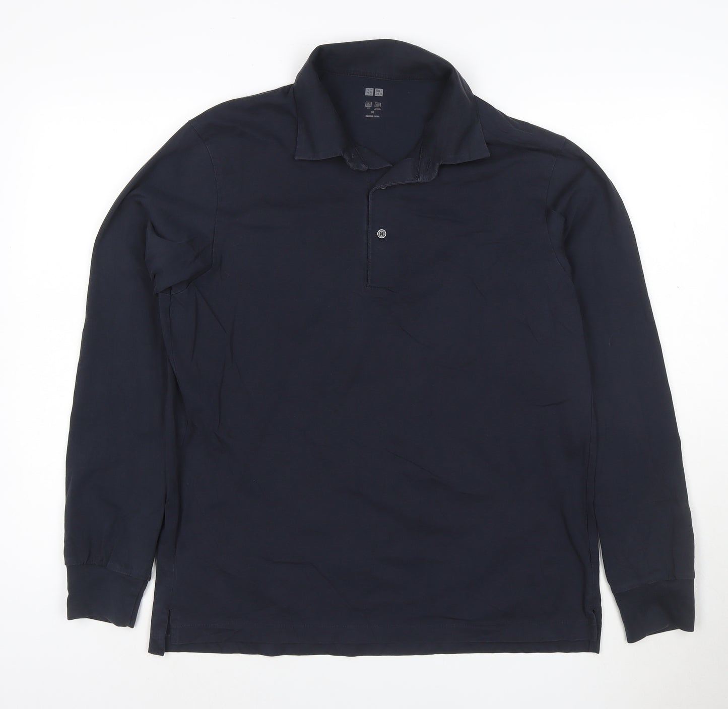 Uniqlo Men’s Blue Long Sleeve Cotton Blend Polo Shirt M