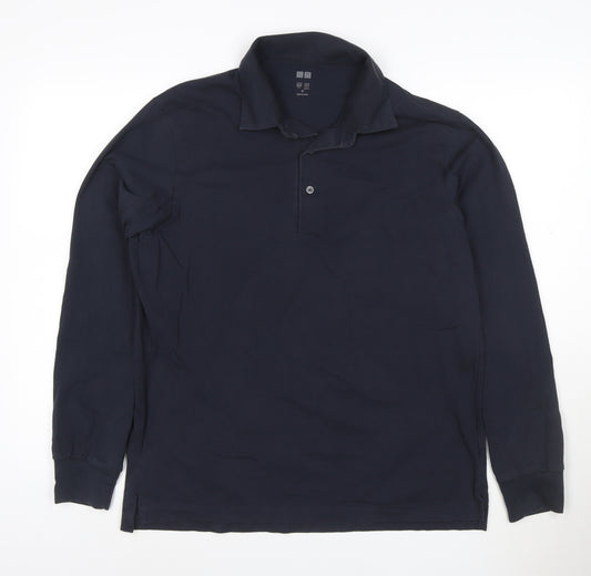 Uniqlo Men’s Blue Long Sleeve Cotton Blend Polo Shirt M