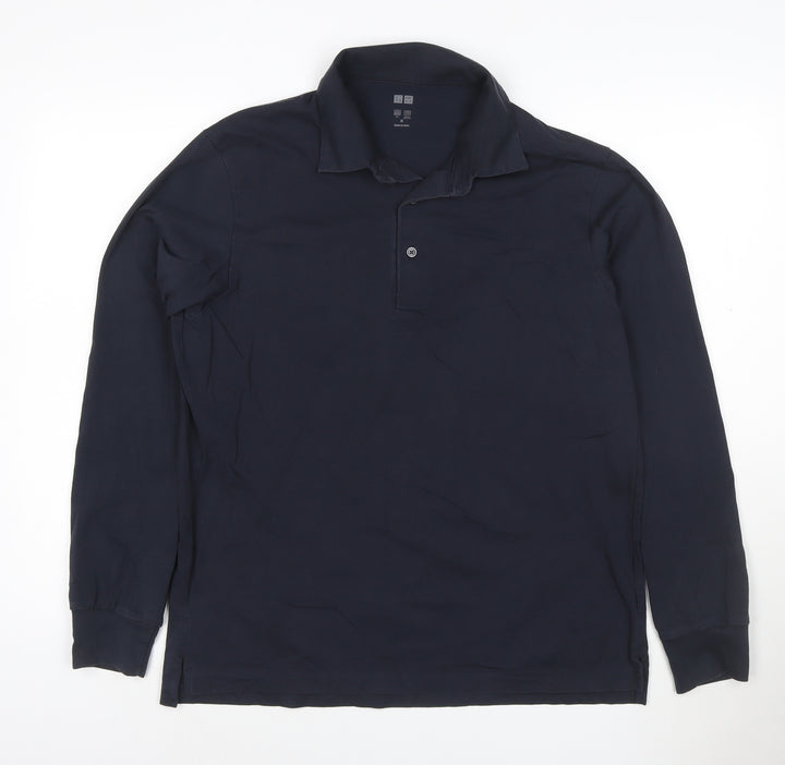 Uniqlo Men’s Blue Long Sleeve Cotton Blend Polo Shirt M