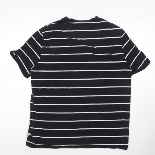 Guess Men's Blue Striped Logo Crew Neck T-Shirt XL