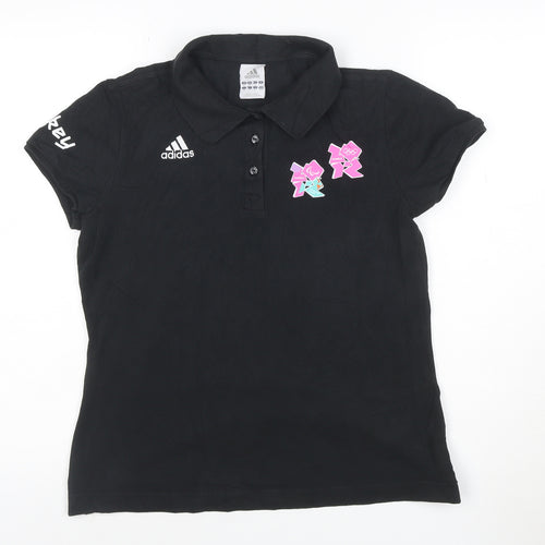 Adidas Women Black London 2012 Polo Shirt Size 14 Short Sleeve Cotton