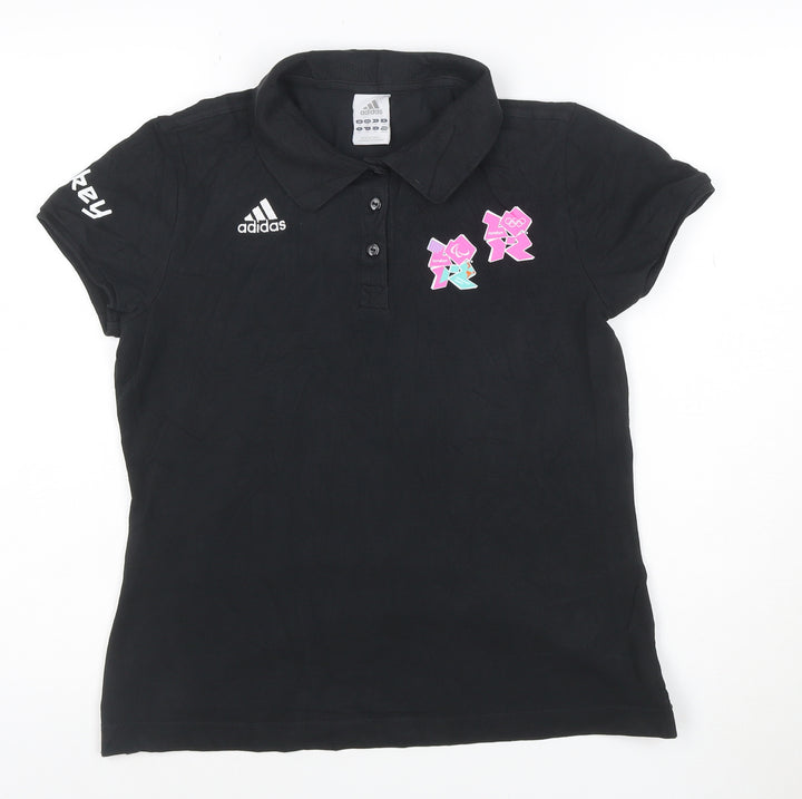 Adidas Women Black London 2012 Polo Shirt Size 14 Short Sleeve Cotton