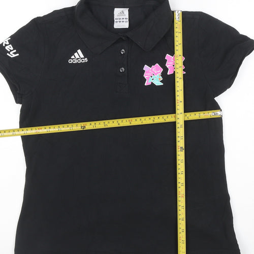 Adidas Women Black London 2012 Polo Shirt Size 14 Short Sleeve Cotton