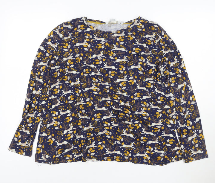 Fat Face Women's Blue Animal Print Long Sleeve Tunic Blouse Size 16