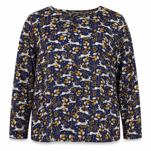 FatFace Women's Blue Animal Print Long Sleeve Tunic Blouse Size 16