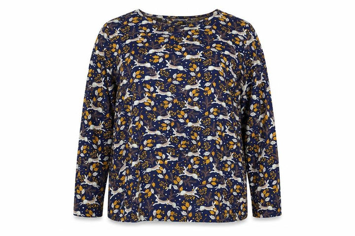 FatFace Women's Blue Animal Print Long Sleeve Tunic Blouse Size 16