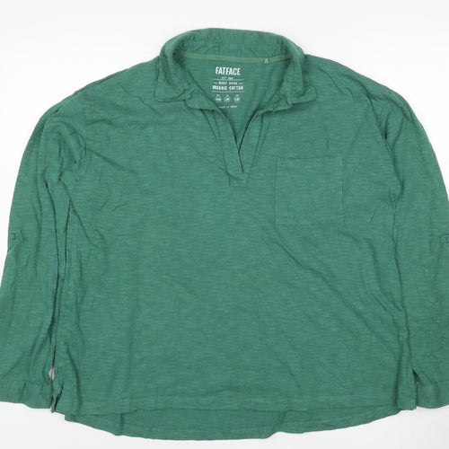 FatFace Women Green Organic Cotton Long Sleeve Collared Shirt Size 16