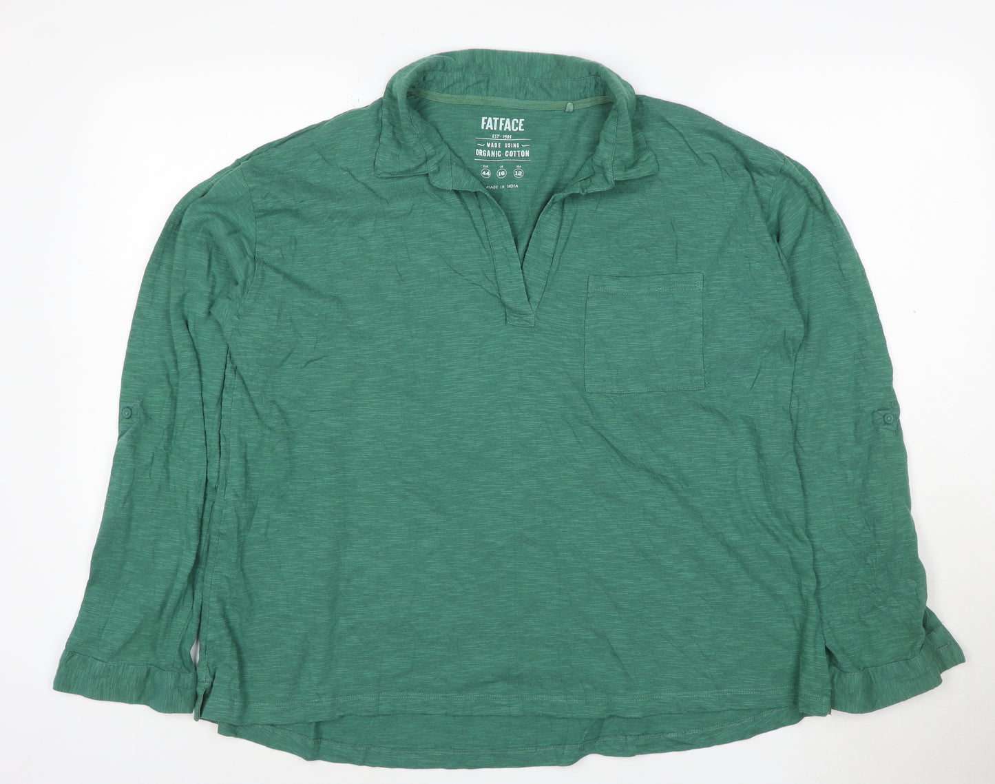FatFace Women Green Organic Cotton Long Sleeve Collared Shirt Size 16
