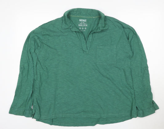 FatFace Women Green Organic Cotton Long Sleeve Collared Shirt Size 16