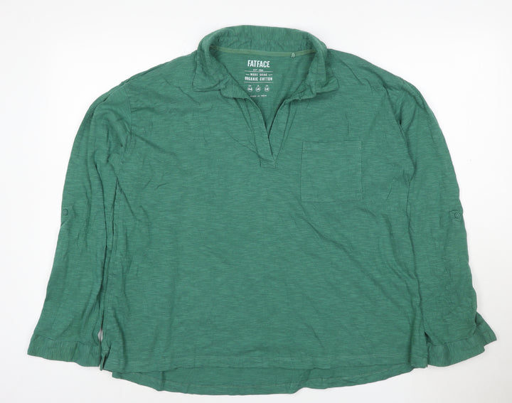 FatFace Women Green Organic Cotton Long Sleeve Collared Shirt Size 16