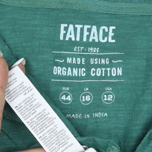 FatFace Women Green Organic Cotton Long Sleeve Collared Shirt Size 16