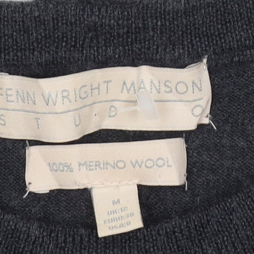 Fenn Wright Manson Women Grey Wool Shift Dress Size 12 Short Sleeve